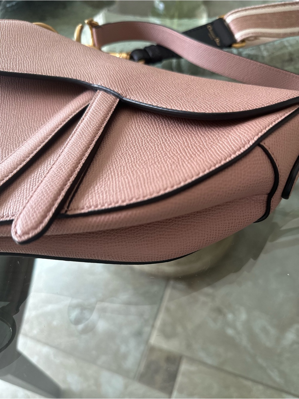 Authentic Christian Dior Taupe Saddle Shoulder Bag Gold Hardware Crossbody Strap - Picture 10 of 16